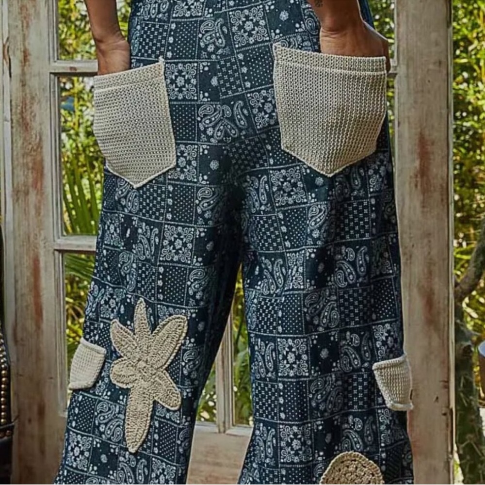 POL Starweave Patchwork Joggers With Crochet Deta… - image 12
